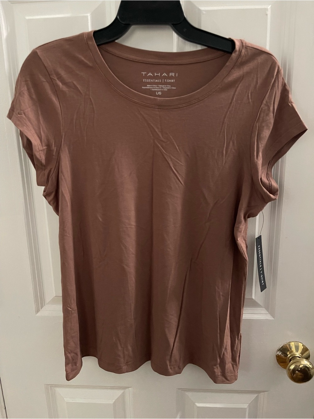 Tahari Women's Short Sleeve Crewneck Tee in Mauve Brown